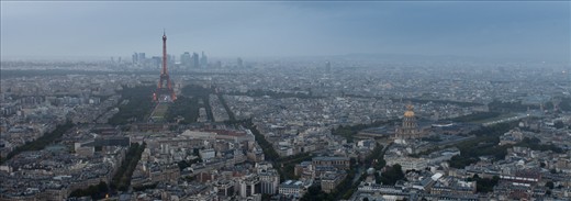 Skyline of Paris on a rainy summer's evening.