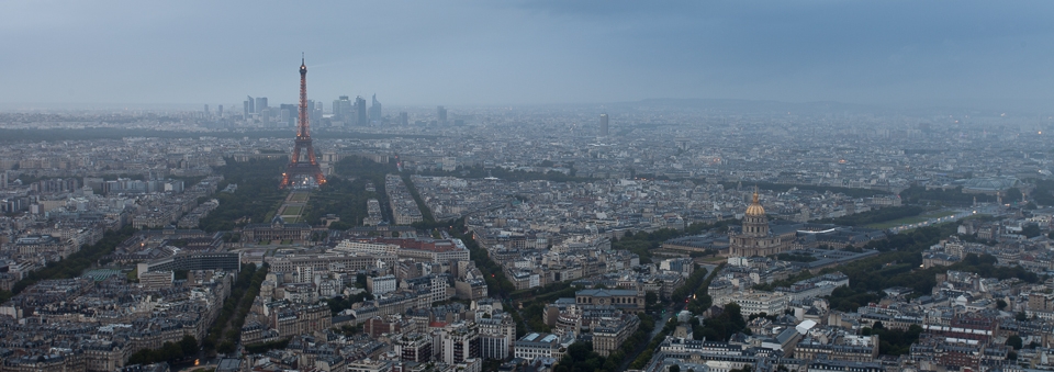 Skyline of Paris on a rainy summer's evening.