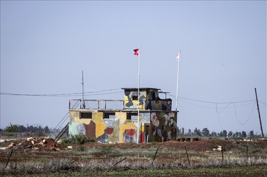 Border.Green line. Turkish check point. Avgorou, district of Famagusta.