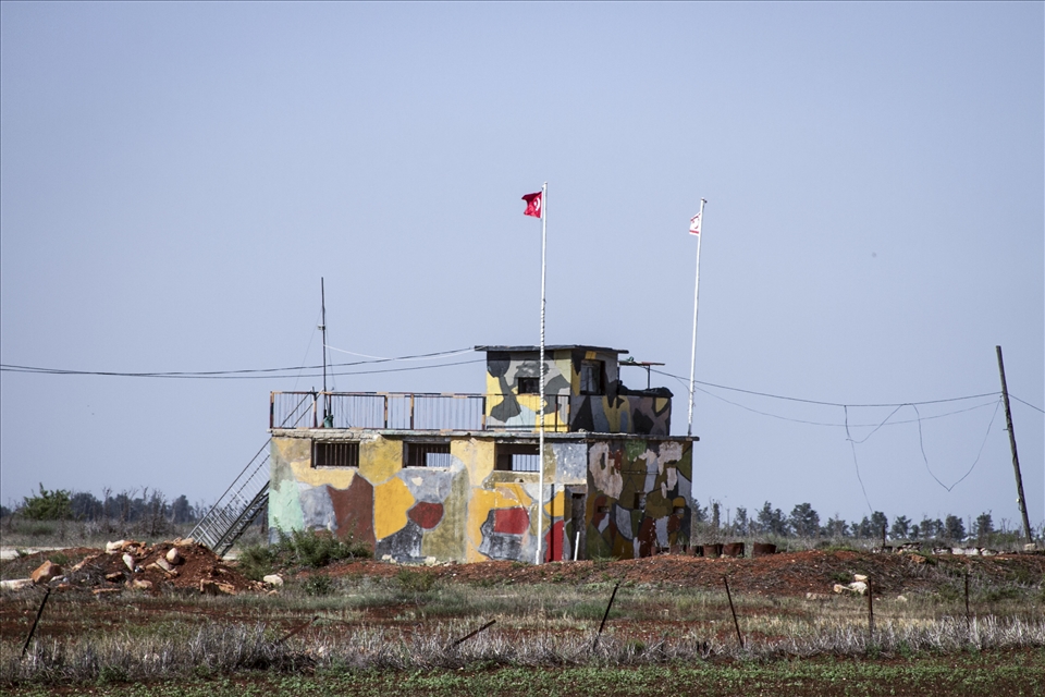 Border.Green line. Turkish check point. Avgorou, district of Famagusta.