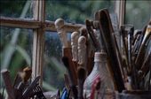 A collection of tools by the window. The clay doll figures are from a fundraiser several years ago for one of Heather’s daughters. Heather made the tiny figures in casts whilst her then 16 year old daughter dressed them in clothes made from the silk provided by another artist. They sold these at fairs to raise money for a one year exchange to Italy. : by ninazondag, Views[656]