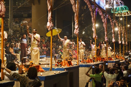The traditional Ganga Arti performed on the ghats at dusk.