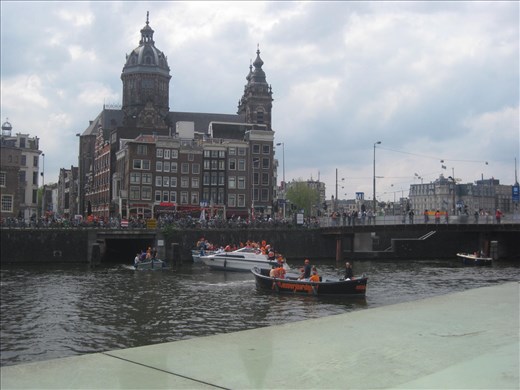 Party Boats on Kings Day near Central Station Amsterdam