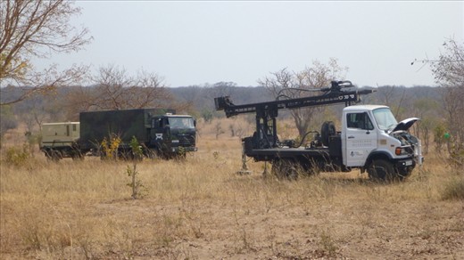 The trucks geting ready to start the drilling for water