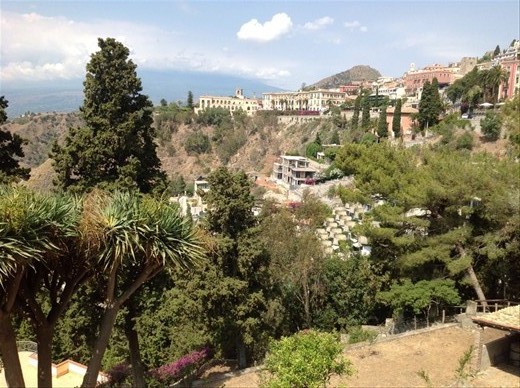 View from the gardens towards Mt Etna