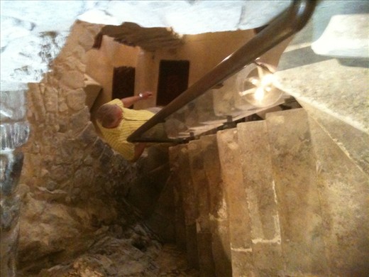 exceptionally narrow spiral ancient rock staircase