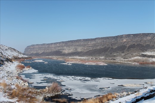 Away from the sun; water appears saturated in blue.
