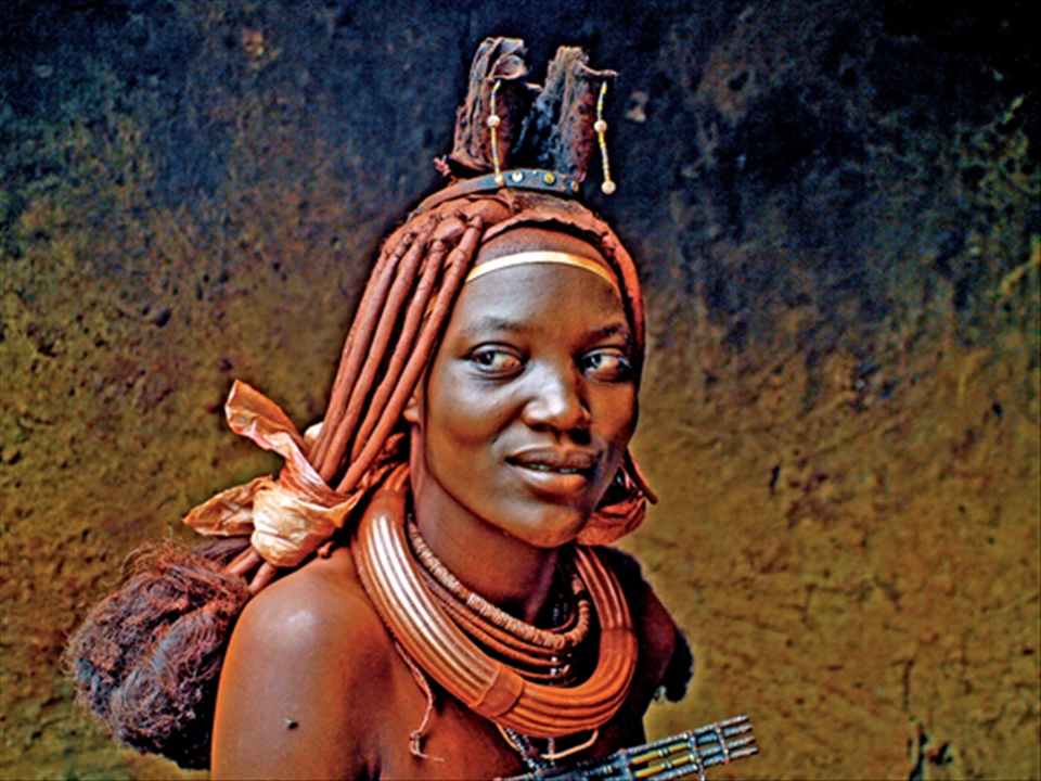 Close up Women Himba inside hat in Opowo Namibia