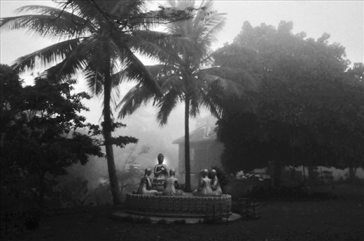 Statue of Buddha and his pupils near the monastery.