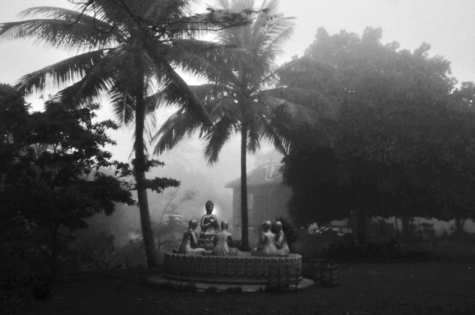Statue of Buddha and his pupils near the monastery.