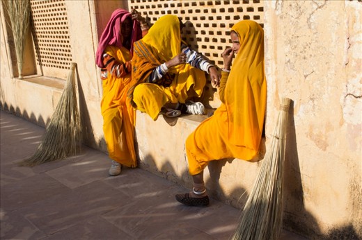 Women taking a break from thoroughly sweeping the interior of the Amer Palace in Jaipur.