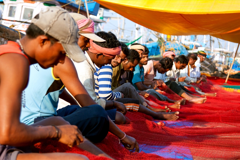 Day start with the repairing of the most effective tools in fisherman's life - Fishing Net.
Fishing Net need repair after every trip. They commonly catch leaves and brush and sometimes even large trees are propelled into nets. All it takes a net needle, 

some replacement mono-filament and 