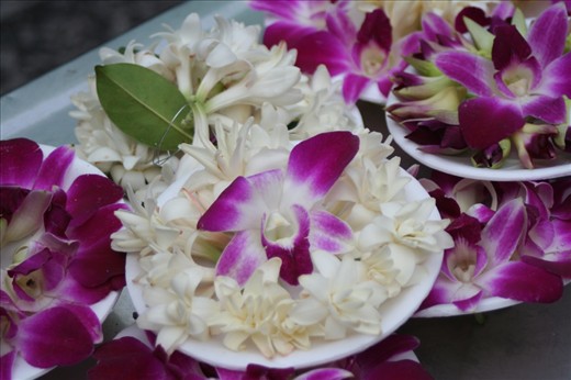 Tables are filled with beautiful items to honour the gods