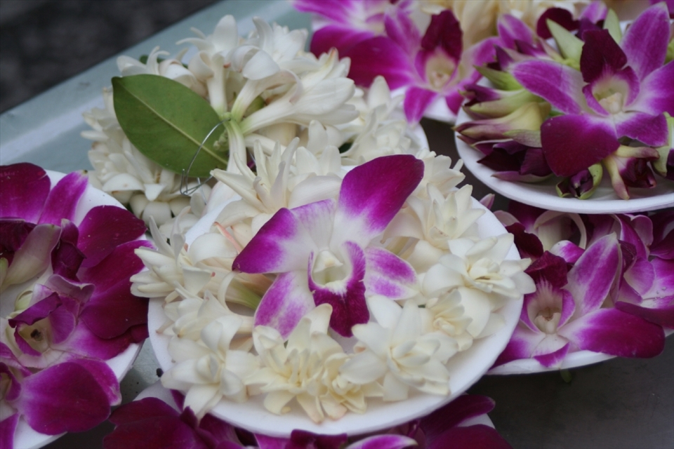 Tables are filled with beautiful items to honour the gods