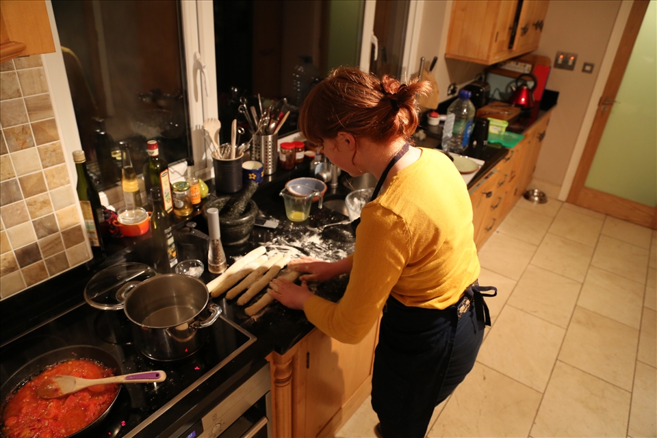 Rolling the gnocchi cigars