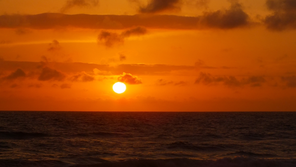 A newly emerging sun combined with winds  blowing smoke southerly, from a bush f