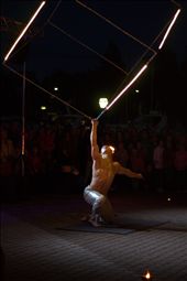 For being a small town Uusikaupunki has numerous events throughout the year to compensate for its serenity and somewhat dull days. The shot is from the end of the Venetian Festival Fire and light show.  The performer has a lit cube for props: by ossi, Views[228]