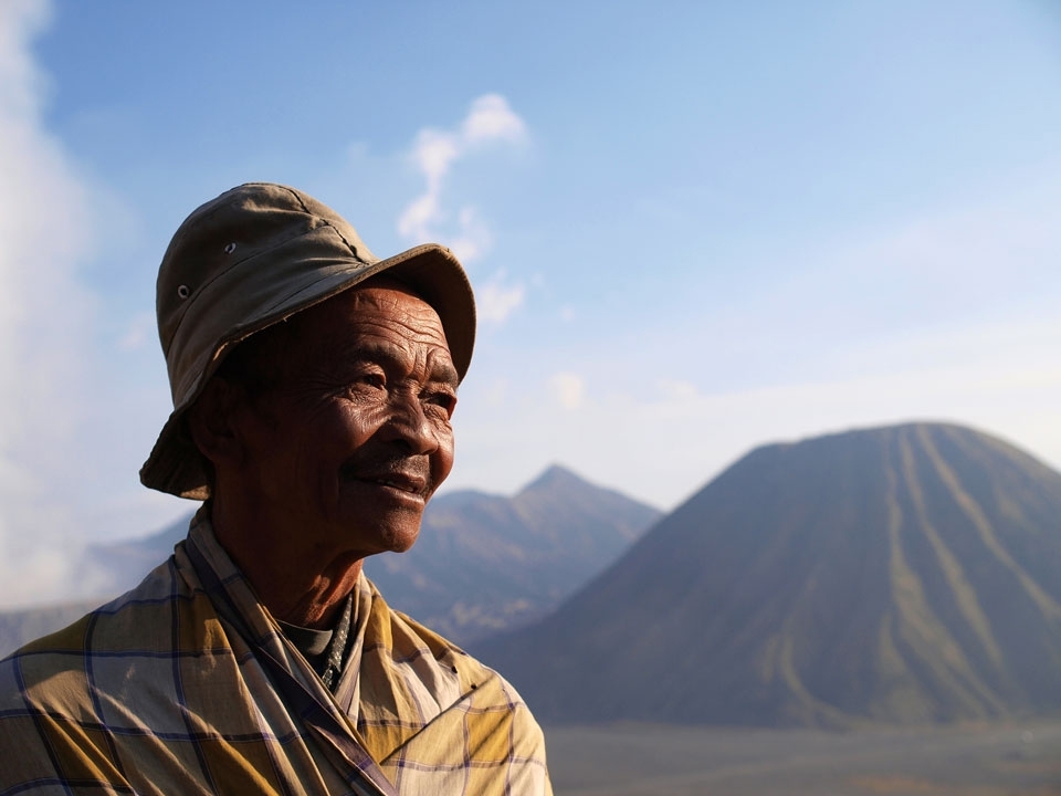 Mount Bromo is an active volcano and part of the Tengger massif, in East Java, Indonesia (seen in background). People who live there are normally called 