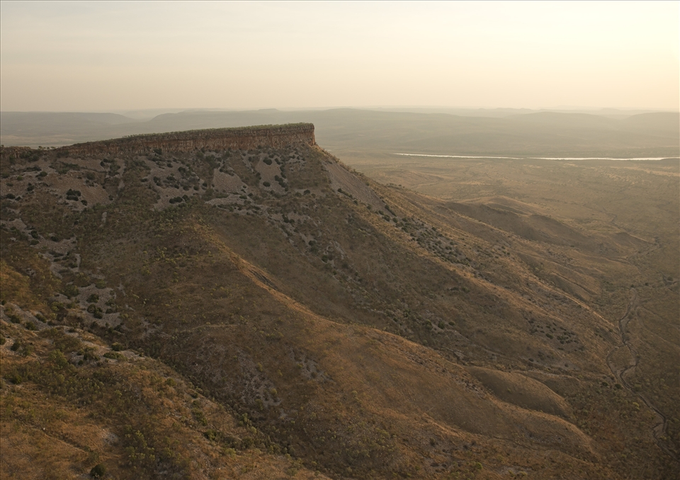 Cockburn Ranges Aerial View looking up the pentecost river valley.  Taken from a helicopter which can be rented from near by Home Valley Station.  