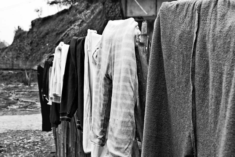 Women do houseworks taking advantages of the nature.