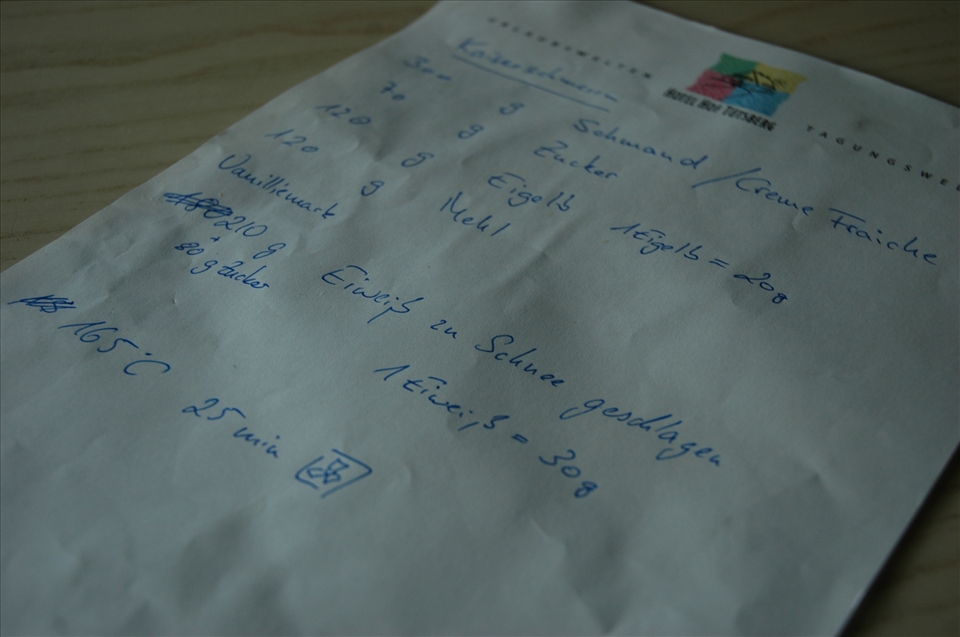 Zed's handwritten Kaiserschmarrn recipe