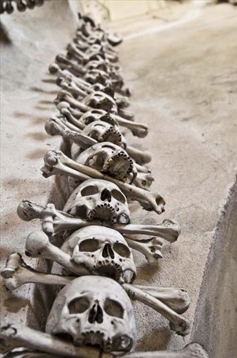 One of skeleton decoration in Kutnahora Bone Church.