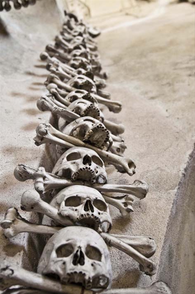 One of skeleton decoration in Kutnahora Bone Church.
