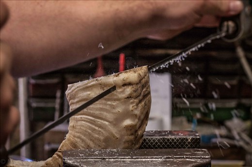 The handle is made by ram horn, the finess of making is amazing