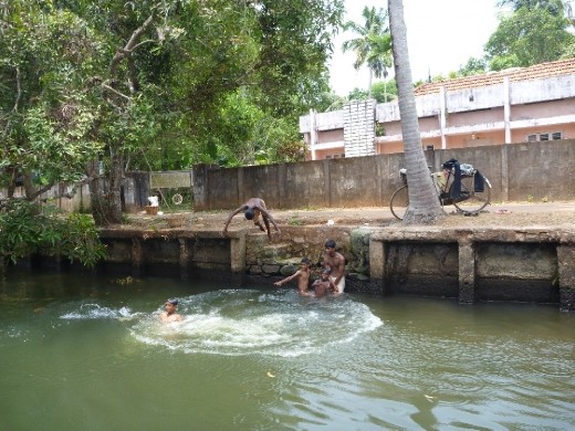 Kids playing by the river
