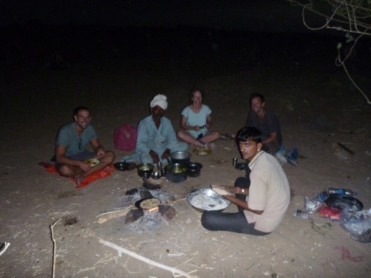 Dinner is served, the fresh chapati's cooked on the fire were amazing