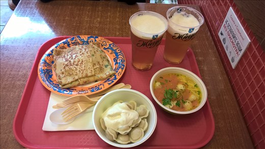 Pelmeni (dumplings) and cold beer for lunch