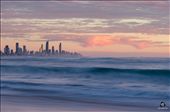 A calming moment in time to take in the early morning sunrise. I frantically tried to get down to the waters edge and into position to capture this one as heavy clouds swept across the city skyscrapers of Surfers Paradise in the background.: by paulygee, Views[671]
