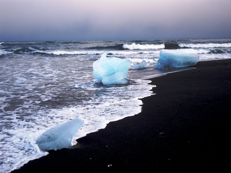 Floating ice blocks in Blue lagoon (Iceland)
