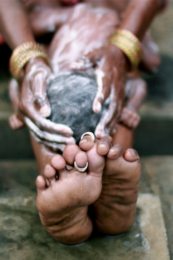 This kind of bath is an Andhra Pradesh traditional habit made twice a day.