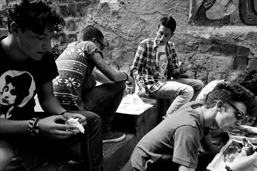 One of the iconic pizzeria in Naples is a not be missed Da Michele. As there is a long queue to get a table, most of the people decided to eat the pizza somewhere around the Pizzeria. This was the case with us as well. When I was about to finish my pizza these Italian guys turned up and could not resist to take some picture about them.