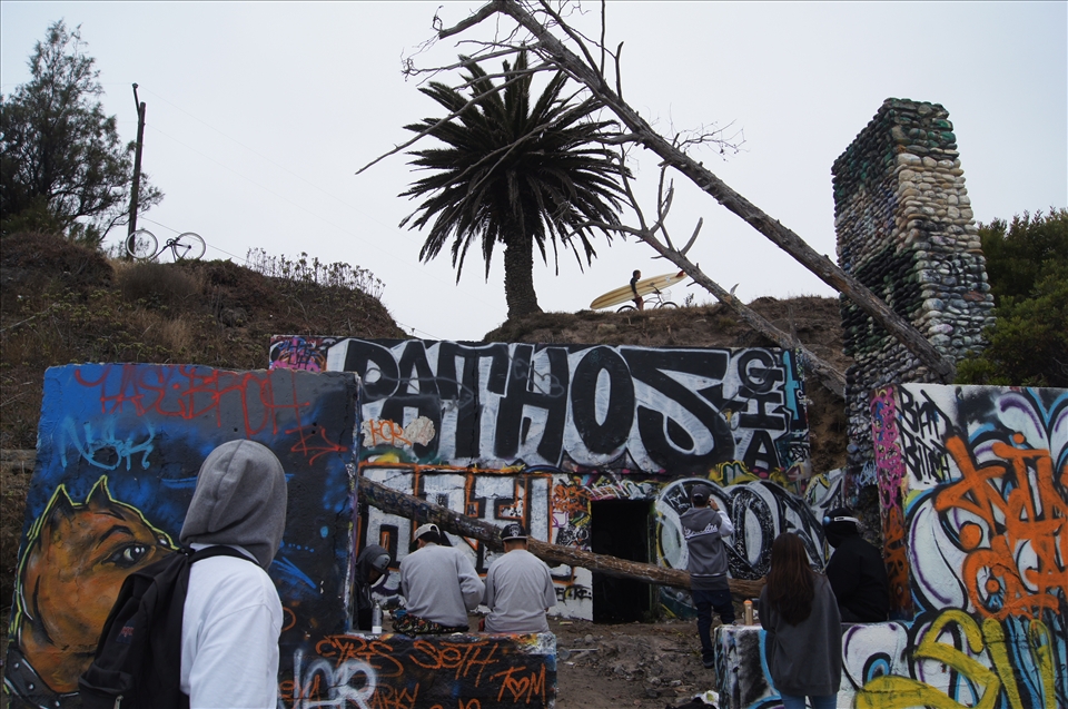 These days it's called the Jailhouse. Where the real locals gather for a sense of seclusion and expression, this amalgamation of cement is all that remains of a '70's beach shack grill. The fresh stench of rising spray paint lingering in the air makes their presence easily detectable from the dirt trail above. These cement walls are an everlasting template continually erased and overlain as if to mirror the sand below that is paved from the daily wash of waves and tides.