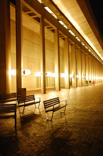 Night time walk after a long day & walking near this building the Serenity of this picture says it all. The benches & the location lets you know that during the day students must me running around maybe business people come & have a coffee but at night these benches get as peaceful as the one that must sit on them after a long day of work.