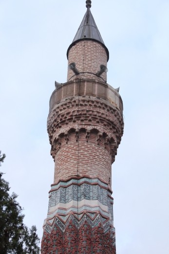 Turkey - close-up of the minaret of the Sahip Ata mosque