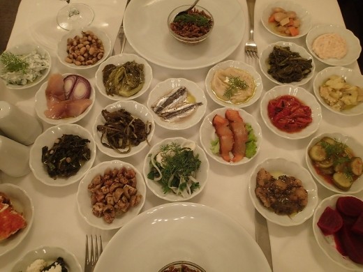 Istanbul - Giritli restaurant - overflowing with mezzes...