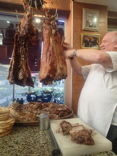 Carving the roast lamb