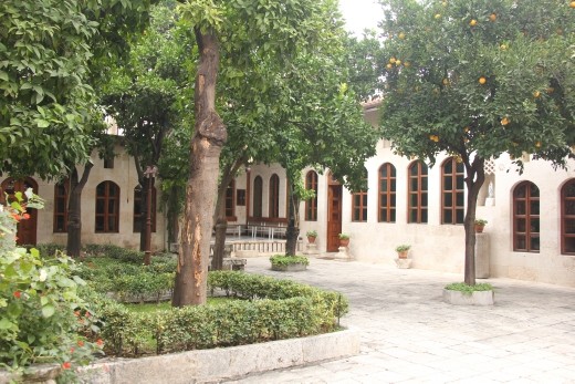 Turkey - Antioch - courtyard in Catholic church with orange trees