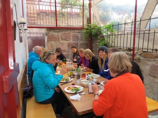 Incredible communal dinner with other pilgrims- night before starting