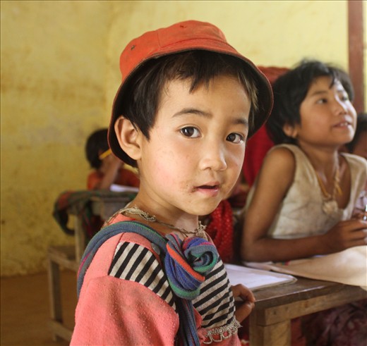 A primary school student in a village in central Myanmar