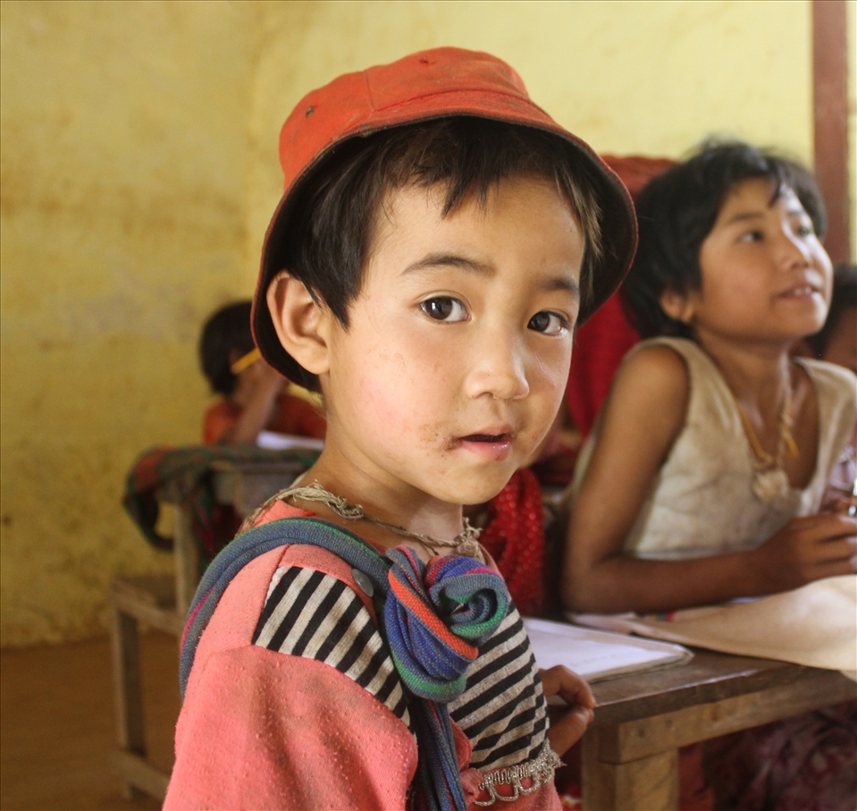 A primary school student in a village in central Myanmar