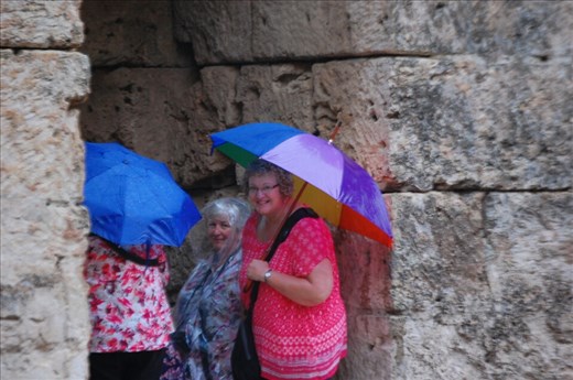 Hiding in the ruins at Perge from rain