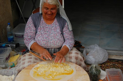 Lady rolling Gozleme for our dinner