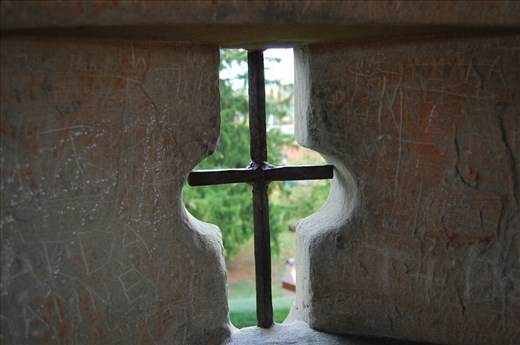 Looking out a hole in the fortress wall
