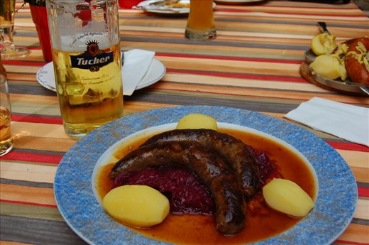 Wild Boar sausage,,, Cabbage and a Beer.