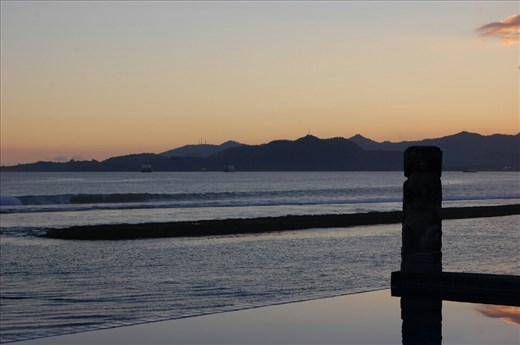 Sunset  from pool in Bayshore Villas Candi Dasa
