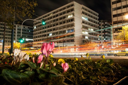 ''Nighttime in busy athens''